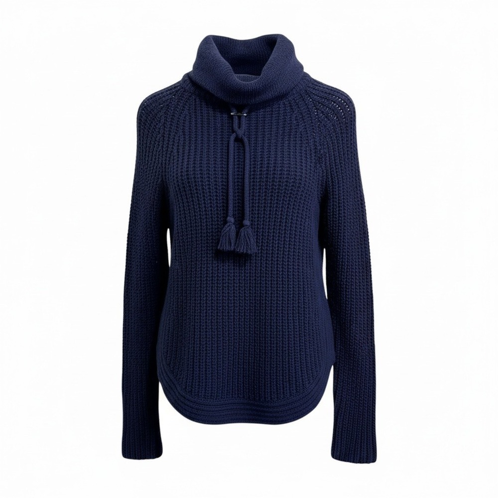 Coastal Sea Bleu Navy Cotton Angora Merino Wool Chunky Knit Sweater S